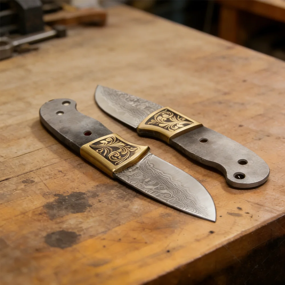 شفرة سكين شاي من خشب العود مصن - مراجعة Knife Blade Blank Damascus Steel Forged وسعره