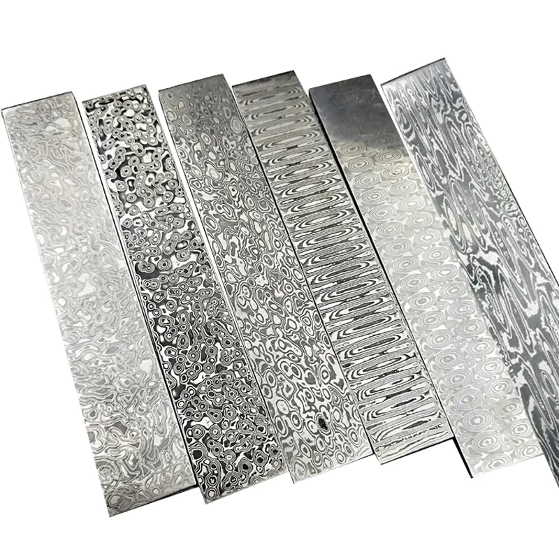 لوح فولاذي دمشقي مطروق بنمط 15 - مراجعة Knife Blade Blank Damascus Steel Forged وسعره