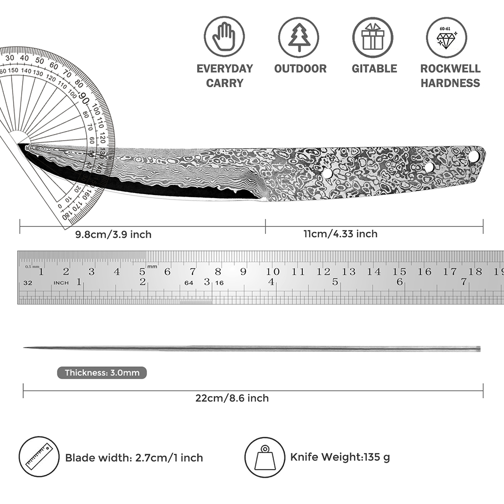 فولاذ دمشقي يدوي ، شفرة فارغة  - مراجعة Knife Blade Blank Damascus Steel Forged وسعره